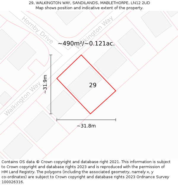 29, WALKINGTON WAY, SANDILANDS, MABLETHORPE, LN12 2UD: Plot and title map