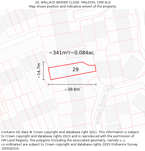 29, WALLACE BINDER CLOSE, MALDON, CM9 6LG: Plot and title map