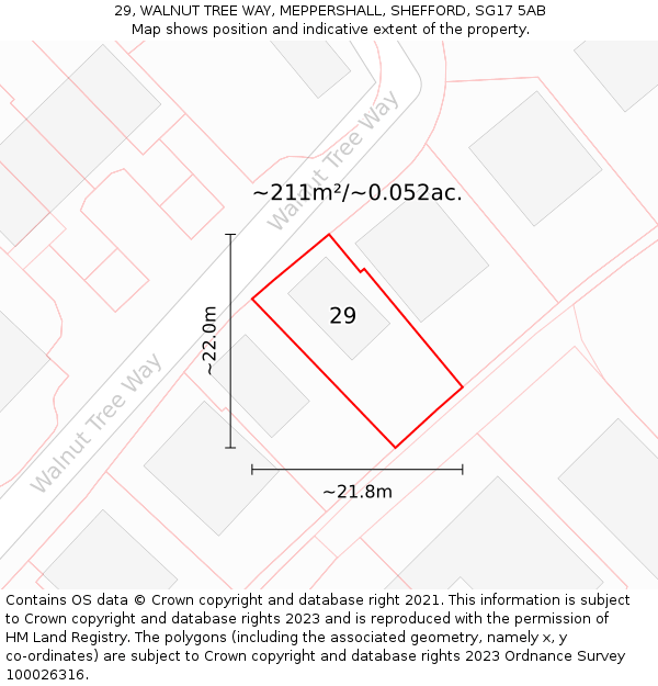 29, WALNUT TREE WAY, MEPPERSHALL, SHEFFORD, SG17 5AB: Plot and title map