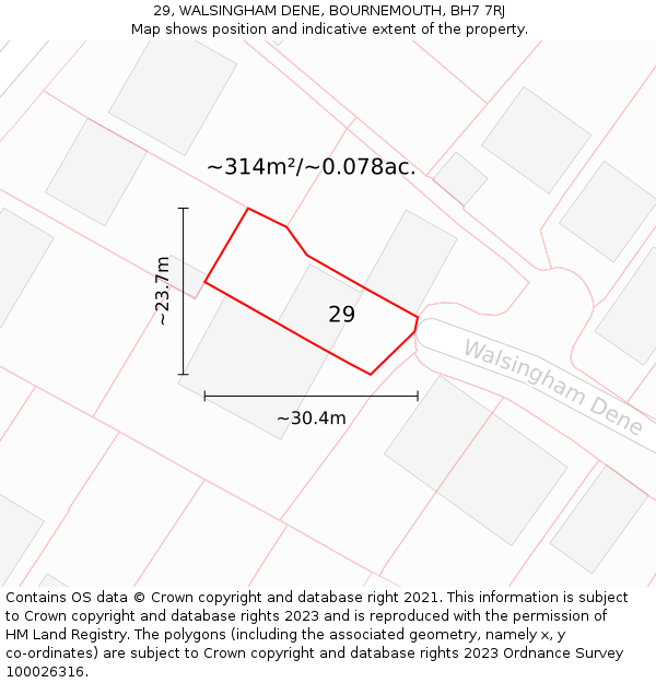 29, WALSINGHAM DENE, BOURNEMOUTH, BH7 7RJ: Plot and title map