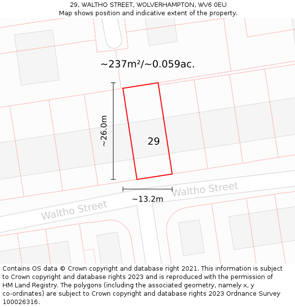 29, WALTHO STREET, WOLVERHAMPTON, WV6 0EU: Plot and title map