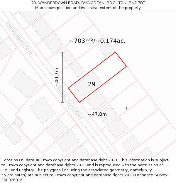 29, WANDERDOWN ROAD, OVINGDEAN, BRIGHTON, BN2 7BT: Plot and title map