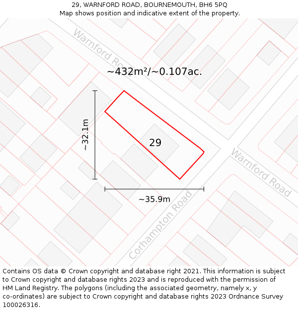 29, WARNFORD ROAD, BOURNEMOUTH, BH6 5PQ: Plot and title map