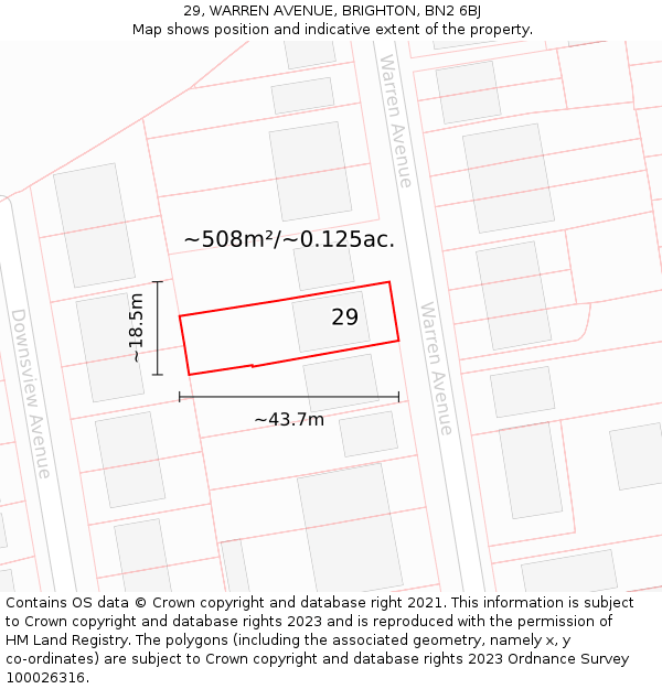 29, WARREN AVENUE, BRIGHTON, BN2 6BJ: Plot and title map