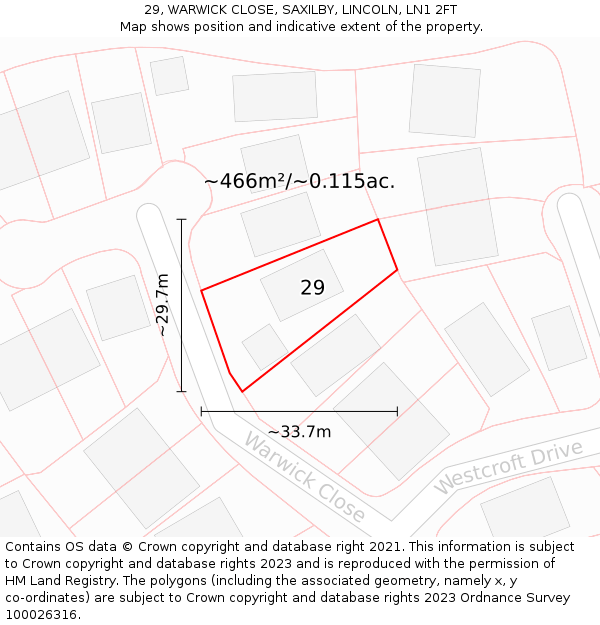 29, WARWICK CLOSE, SAXILBY, LINCOLN, LN1 2FT: Plot and title map