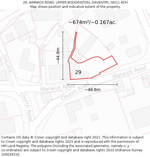 29, WARWICK ROAD, UPPER BODDINGTON, DAVENTRY, NN11 6DH: Plot and title map