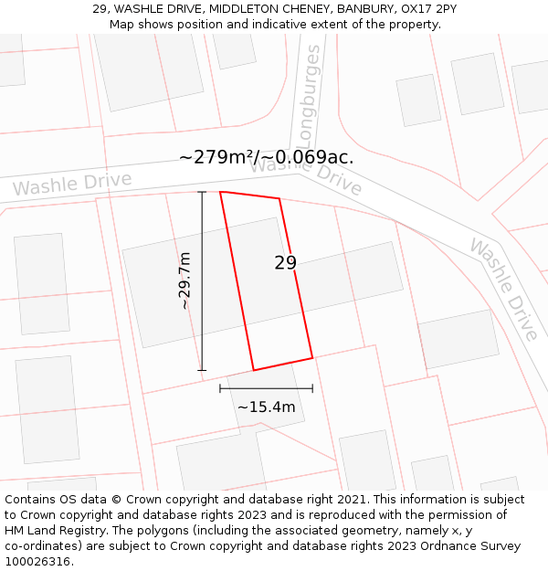 29, WASHLE DRIVE, MIDDLETON CHENEY, BANBURY, OX17 2PY: Plot and title map