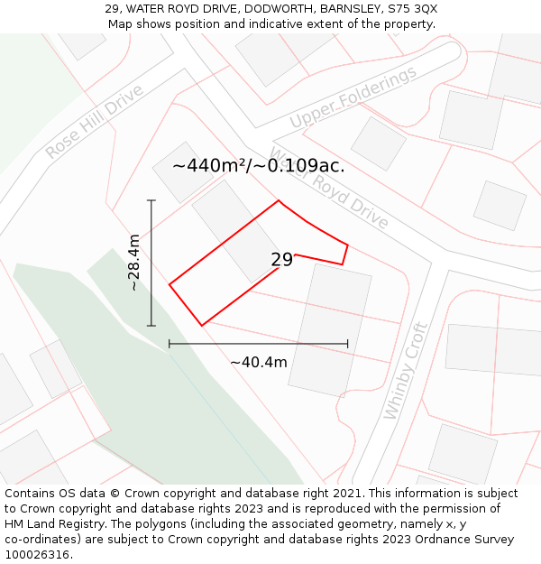 29, WATER ROYD DRIVE, DODWORTH, BARNSLEY, S75 3QX: Plot and title map