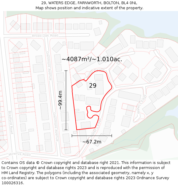 29, WATERS EDGE, FARNWORTH, BOLTON, BL4 0NL: Plot and title map