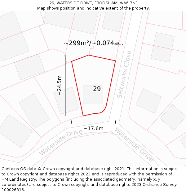 29, WATERSIDE DRIVE, FRODSHAM, WA6 7NF: Plot and title map