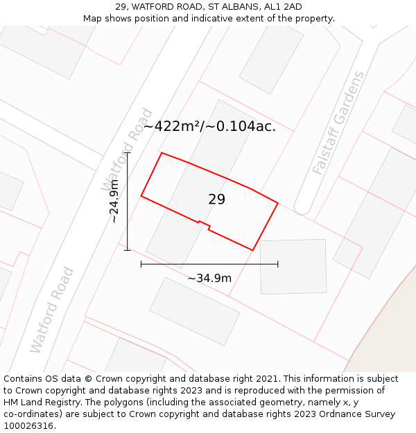 29, WATFORD ROAD, ST ALBANS, AL1 2AD: Plot and title map