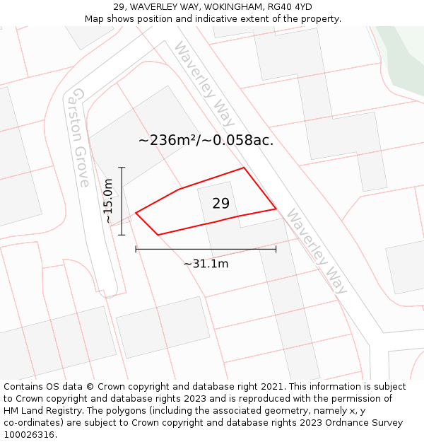 29, WAVERLEY WAY, WOKINGHAM, RG40 4YD: Plot and title map
