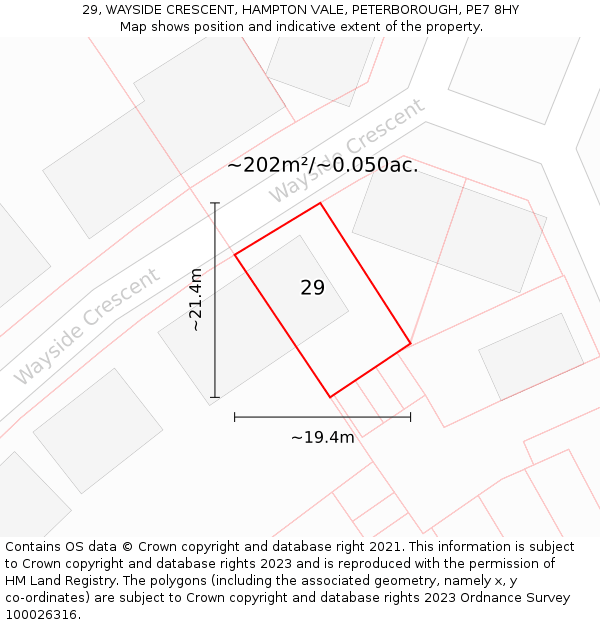 29, WAYSIDE CRESCENT, HAMPTON VALE, PETERBOROUGH, PE7 8HY: Plot and title map