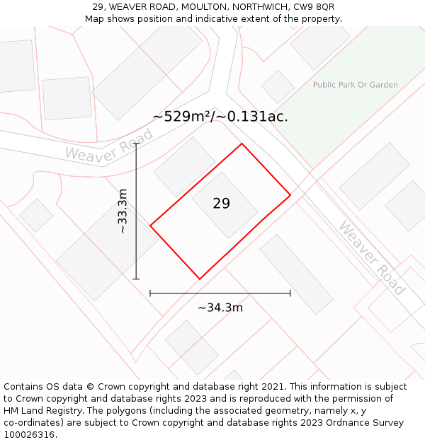 29, WEAVER ROAD, MOULTON, NORTHWICH, CW9 8QR: Plot and title map