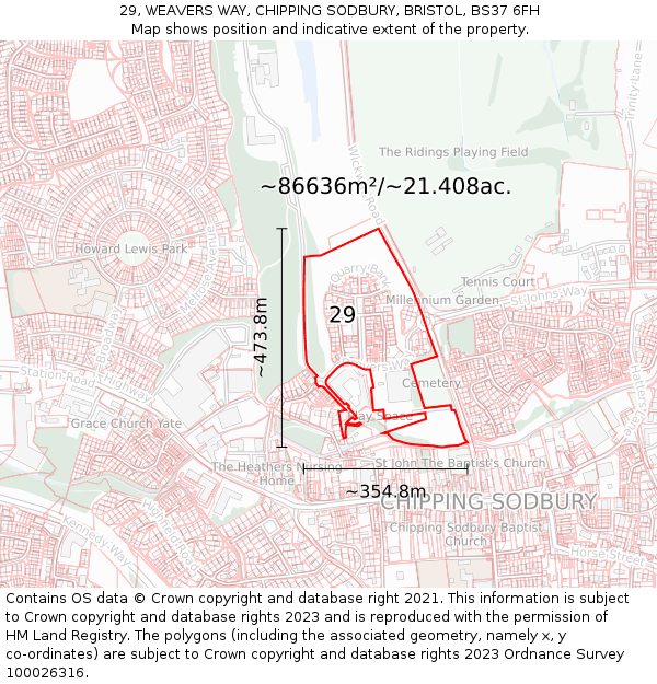 29, WEAVERS WAY, CHIPPING SODBURY, BRISTOL, BS37 6FH: Plot and title map