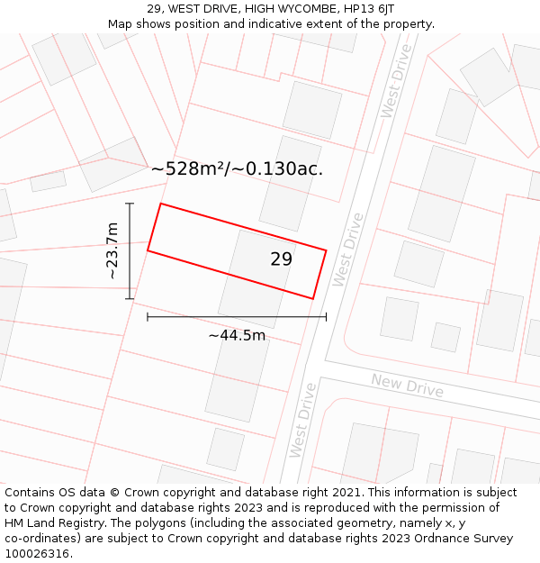 29, WEST DRIVE, HIGH WYCOMBE, HP13 6JT: Plot and title map