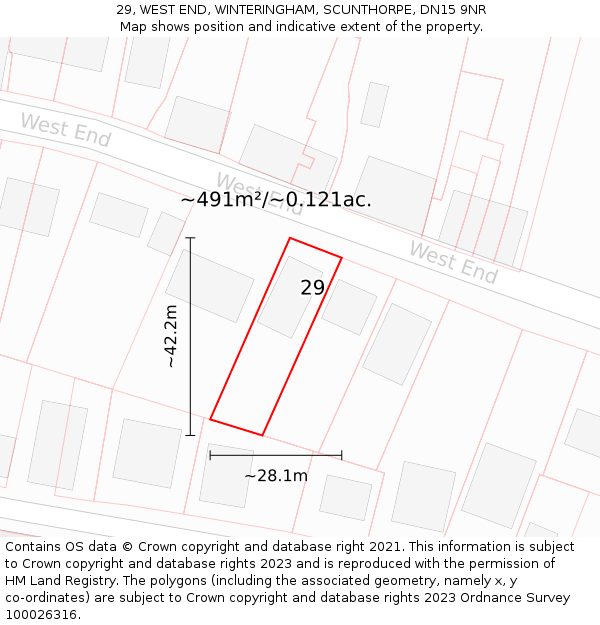 29, WEST END, WINTERINGHAM, SCUNTHORPE, DN15 9NR: Plot and title map