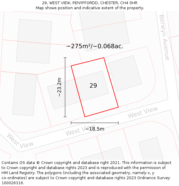 29, WEST VIEW, PENYFFORDD, CHESTER, CH4 0HR: Plot and title map