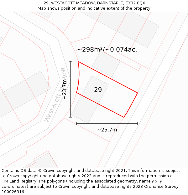 29, WESTACOTT MEADOW, BARNSTAPLE, EX32 8QX: Plot and title map