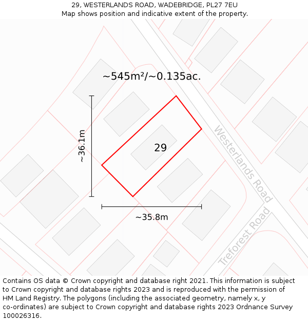 29, WESTERLANDS ROAD, WADEBRIDGE, PL27 7EU: Plot and title map