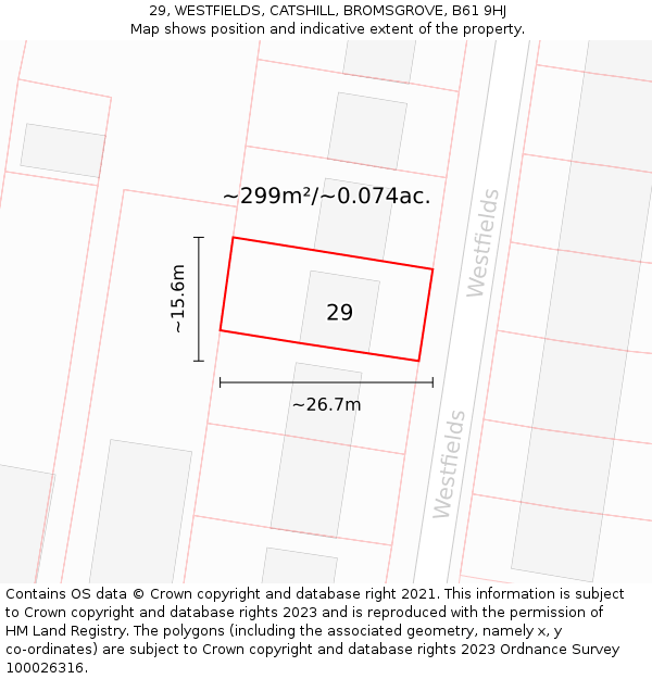 29, WESTFIELDS, CATSHILL, BROMSGROVE, B61 9HJ: Plot and title map