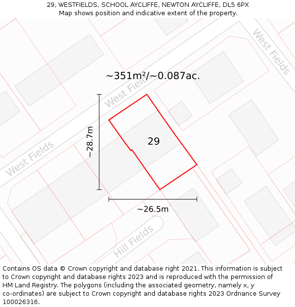29, WESTFIELDS, SCHOOL AYCLIFFE, NEWTON AYCLIFFE, DL5 6PX: Plot and title map