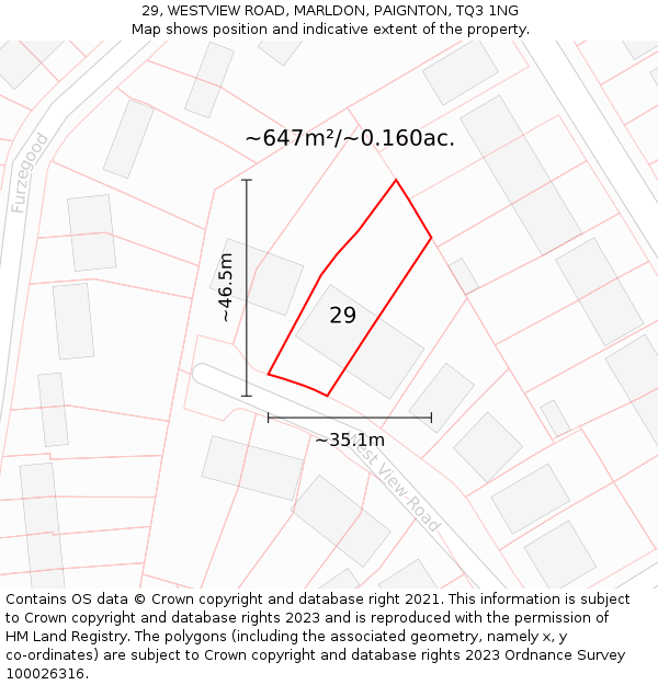 29, WESTVIEW ROAD, MARLDON, PAIGNTON, TQ3 1NG: Plot and title map