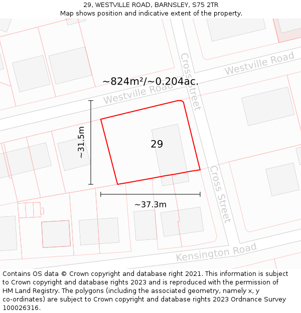 29, WESTVILLE ROAD, BARNSLEY, S75 2TR: Plot and title map