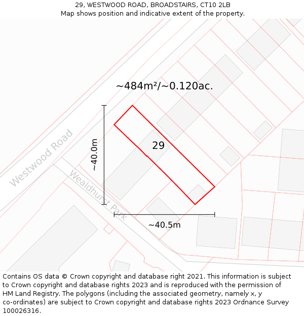 29, WESTWOOD ROAD, BROADSTAIRS, CT10 2LB: Plot and title map