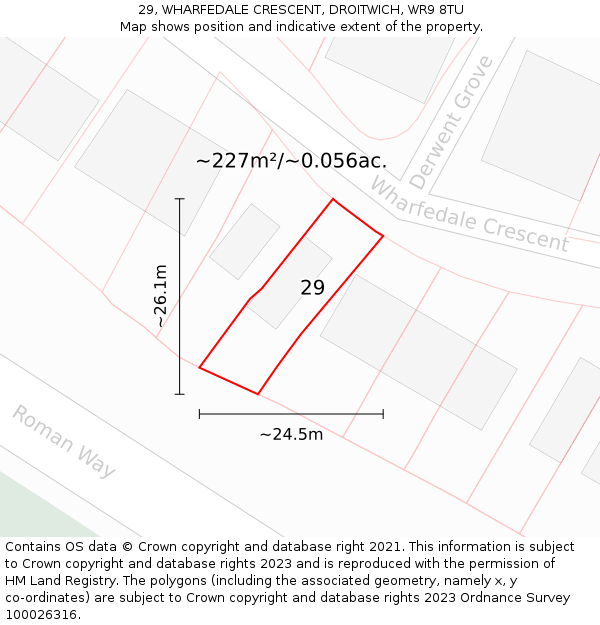 29, WHARFEDALE CRESCENT, DROITWICH, WR9 8TU: Plot and title map