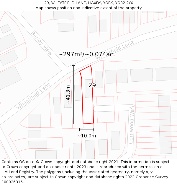 29, WHEATFIELD LANE, HAXBY, YORK, YO32 2YX: Plot and title map