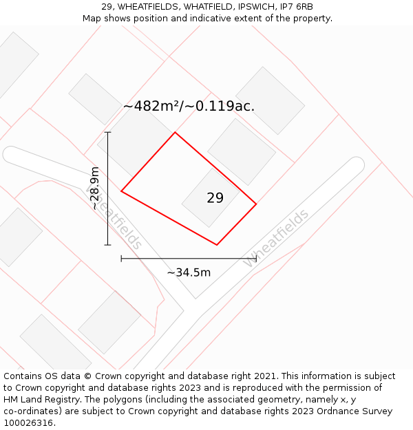 29, WHEATFIELDS, WHATFIELD, IPSWICH, IP7 6RB: Plot and title map