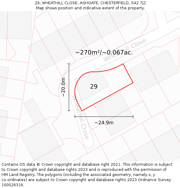 29, WHEATHILL CLOSE, ASHGATE, CHESTERFIELD, S42 7JZ: Plot and title map
