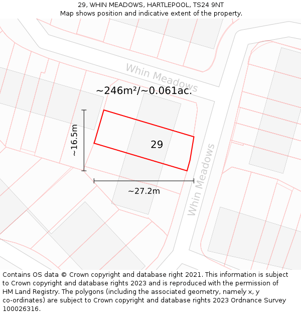 29, WHIN MEADOWS, HARTLEPOOL, TS24 9NT: Plot and title map