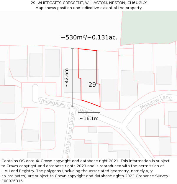 29, WHITEGATES CRESCENT, WILLASTON, NESTON, CH64 2UX: Plot and title map