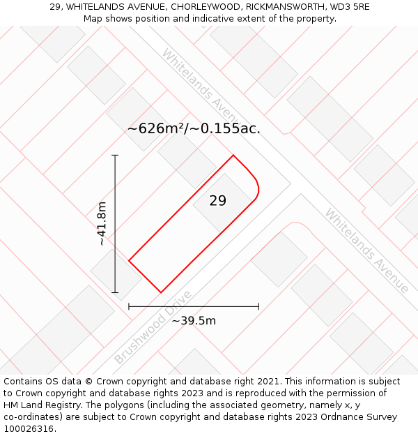 29, WHITELANDS AVENUE, CHORLEYWOOD, RICKMANSWORTH, WD3 5RE: Plot and title map