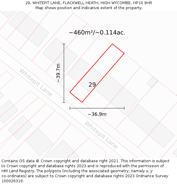 29, WHITEPIT LANE, FLACKWELL HEATH, HIGH WYCOMBE, HP10 9HR: Plot and title map