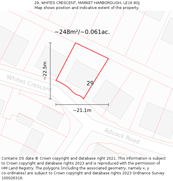 29, WHITES CRESCENT, MARKET HARBOROUGH, LE16 8GJ: Plot and title map