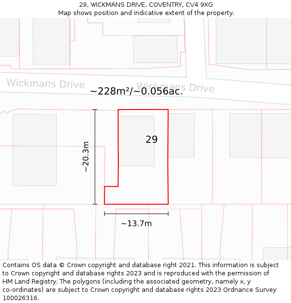 29, WICKMANS DRIVE, COVENTRY, CV4 9XG: Plot and title map