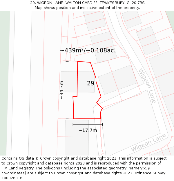29, WIGEON LANE, WALTON CARDIFF, TEWKESBURY, GL20 7RS: Plot and title map