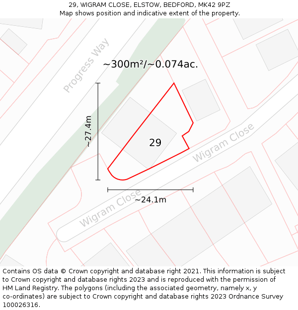 29, WIGRAM CLOSE, ELSTOW, BEDFORD, MK42 9PZ: Plot and title map