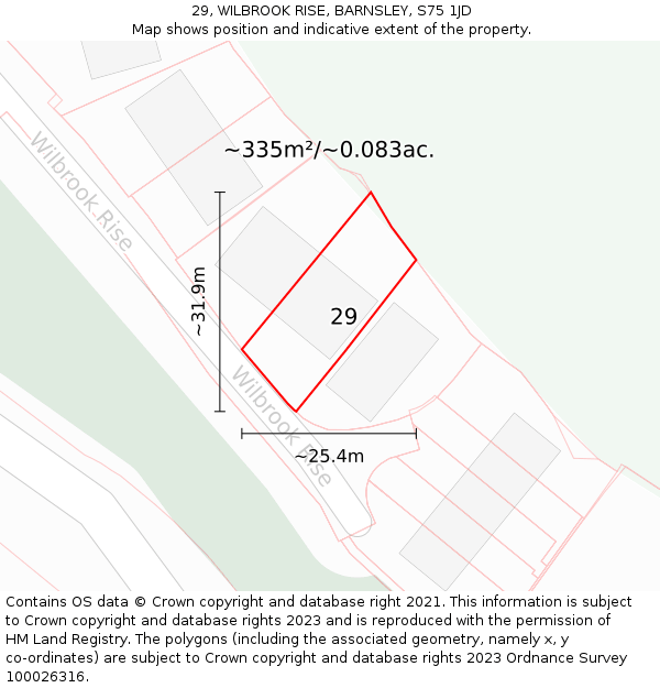 29, WILBROOK RISE, BARNSLEY, S75 1JD: Plot and title map