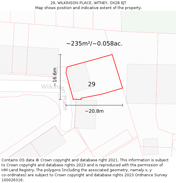 29, WILKINSON PLACE, WITNEY, OX28 6JT: Plot and title map