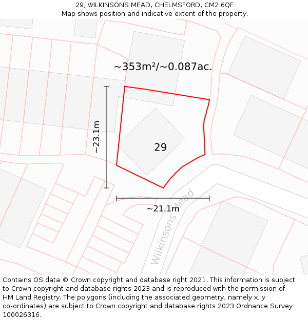 29, WILKINSONS MEAD, CHELMSFORD, CM2 6QF: Plot and title map