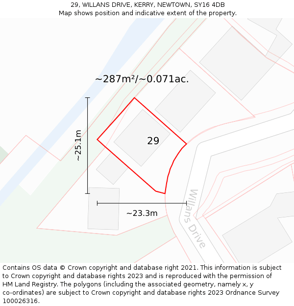 29, WILLANS DRIVE, KERRY, NEWTOWN, SY16 4DB: Plot and title map