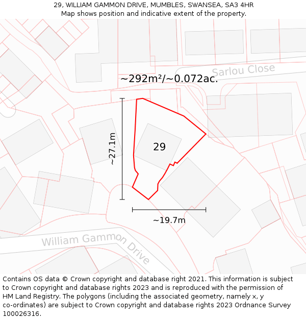 29, WILLIAM GAMMON DRIVE, MUMBLES, SWANSEA, SA3 4HR: Plot and title map
