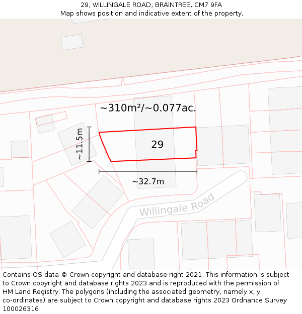 29, WILLINGALE ROAD, BRAINTREE, CM7 9FA: Plot and title map
