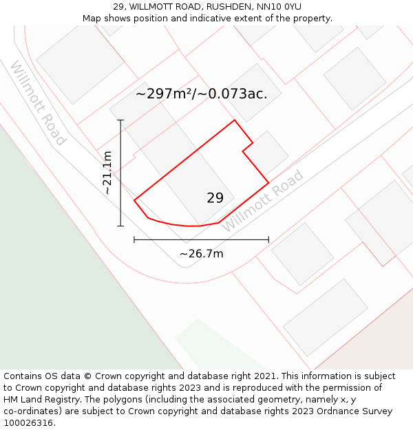 29, WILLMOTT ROAD, RUSHDEN, NN10 0YU: Plot and title map