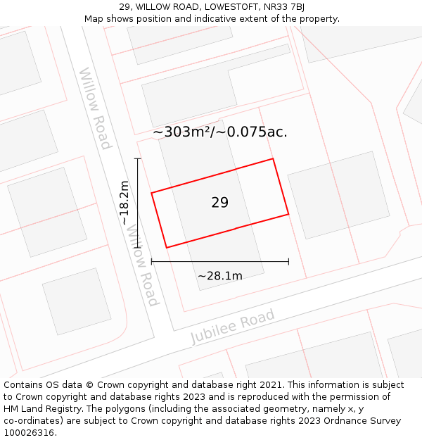 29, WILLOW ROAD, LOWESTOFT, NR33 7BJ: Plot and title map