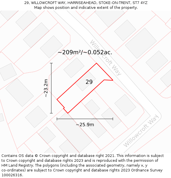 29, WILLOWCROFT WAY, HARRISEAHEAD, STOKE-ON-TRENT, ST7 4YZ: Plot and title map